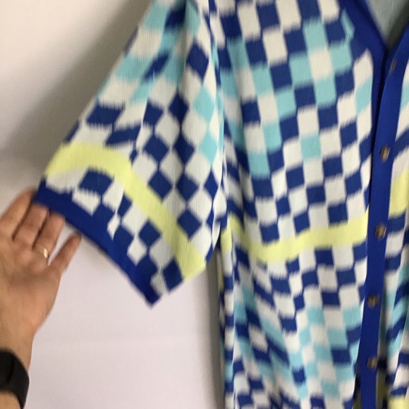 ASOS DESIGN MEN BLUE CHECKEREDBOARD KNITTED OVERSIZED BUTTON SHIRT SIZE M - Picture 3 of 8